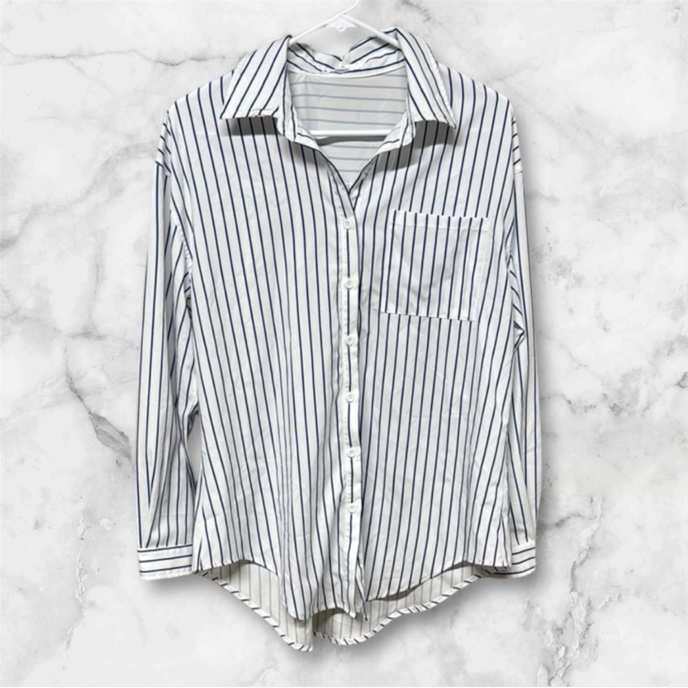 White and blue pinstriped Casual Button Down Shirt size medium